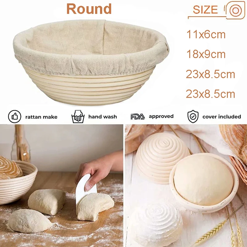 TEYAAO Rattan Bread Proofing Basket Natural Round Rattan Wicker Dough Fermentation Sourdough Banneton Bread Basket