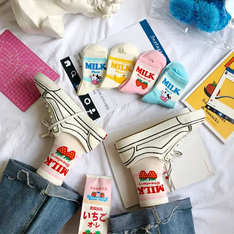 5 пар/уп. мягкие хлопковые короткие носки новые спортивные носки с бананом, молоком, клубникой