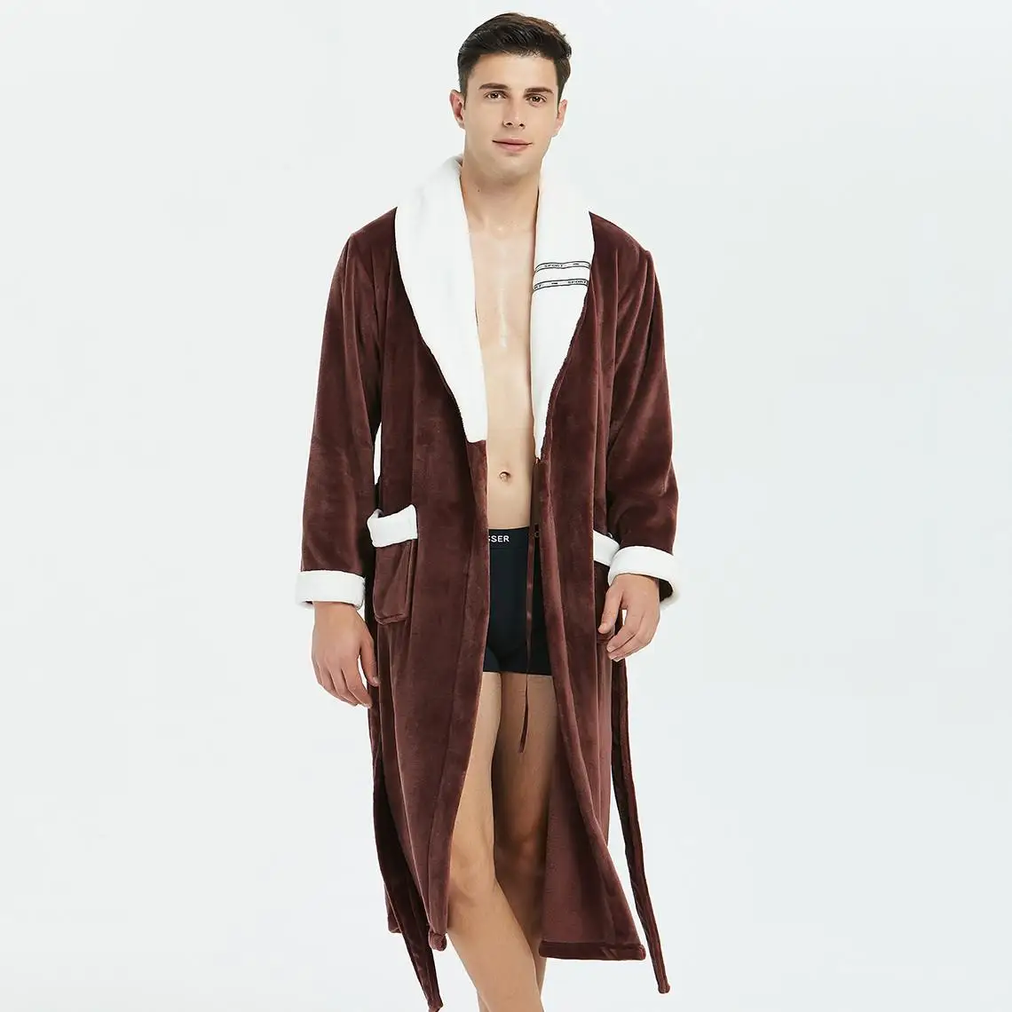 Loose Sleepwear Winter Warm Male Bathrobe Flannel Thick Kimono Gown Soft Robe Casual Nightgown Lounge Wear Men Home Wear mens pyjama tops Men's Sleep & Lounge