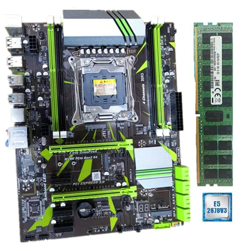 

OPQ-X99 LGA2011-V3 High Speed Module 4 Channel DDR3 Motherboard Desktop Computer System Board Mainboard with E5 2678 V3 CPU,2 x
