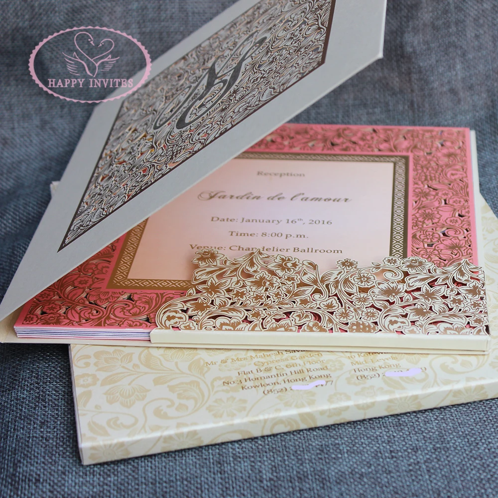 HI3025 - 16 Custom Luxury Wedding Invitation Cards in Laser Cut Design Made in China