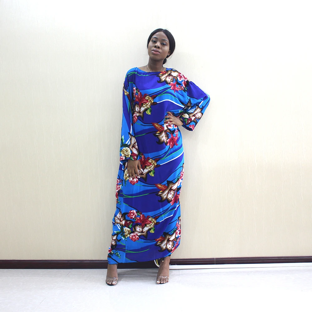 Осеннее винтажное платье Макси женское цветочное с длинным рукавом цветное Африканское платье для дам - Цвет: Синий