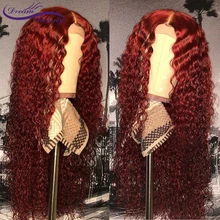 13x6 Синтетические волосы на кружеве парик их натуральных волос бордовый Цветной человеческие волосы кудрявые парики 99j эффектом деграде(переход от темного к Цвет из бразильского Натурального Волоса парик Remy мечта Красота