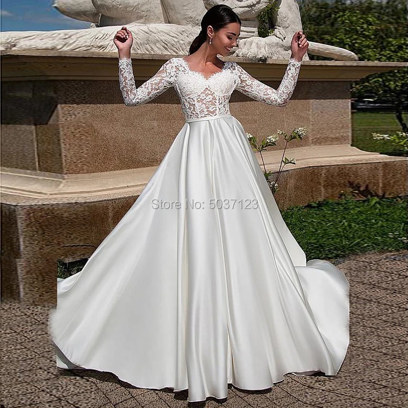 Vestido De Noiva атласное свадебное платье трапециевидной формы с v образным вырезом и