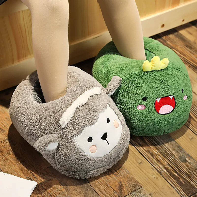 

1pc Hot plush toy stuffed Animal slippers Unicorn Cat Flamingo Lion Dinosaur cushion hand warmer Pig Dinosaur foot warmer pillow