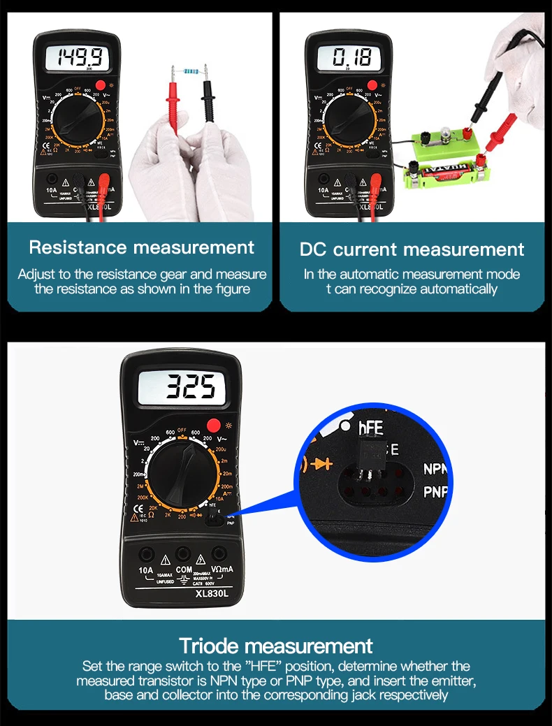 Taihom Digital Multimeter AC DC 600V Tester Alternating Current 10A Diode Triode 1999 Count Backlight Low Voltage Indication voice volume meter