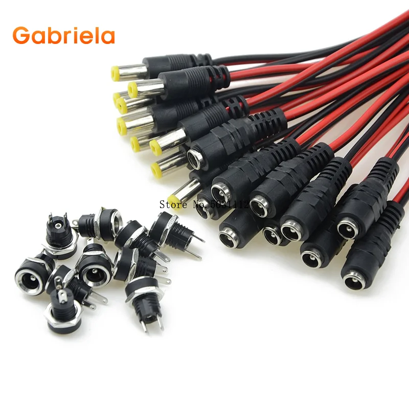 

20pcs Male Female DC Power Adapter for CCTV Camera Plug Pigtail Cable Power Jack Socket Female Panel Mount Connector 2.1x5.5mm