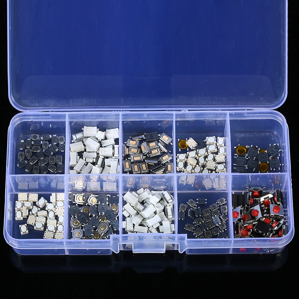 

250pcs 10 Models Tactile Push Button Switch Micro Switch Car Remote Control Button Switches Button Switch Assortment Kit