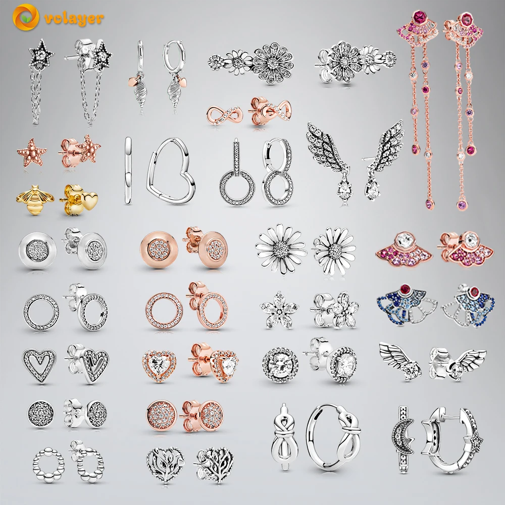 Volayer-pendientes de plata de ley 925 con forma de abanico de plata, pendientes con diseño de Hada, árbol familiar, ala, Ángel, flor, corazón y copo de nieve, para mujeres