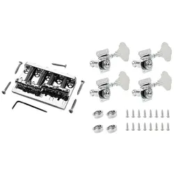 4Pcs Guitar Tuning Pegs Electric Bass Tuner Peg With 4 String Hardtail Bass Guitar Bridge Chrome