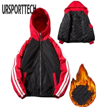 

URSPORTTECH Cotton Padded Jacket Mens Coats and Jackets Autumn and Winter New Hooded Young Students Windbreaker Tide Jacket Men