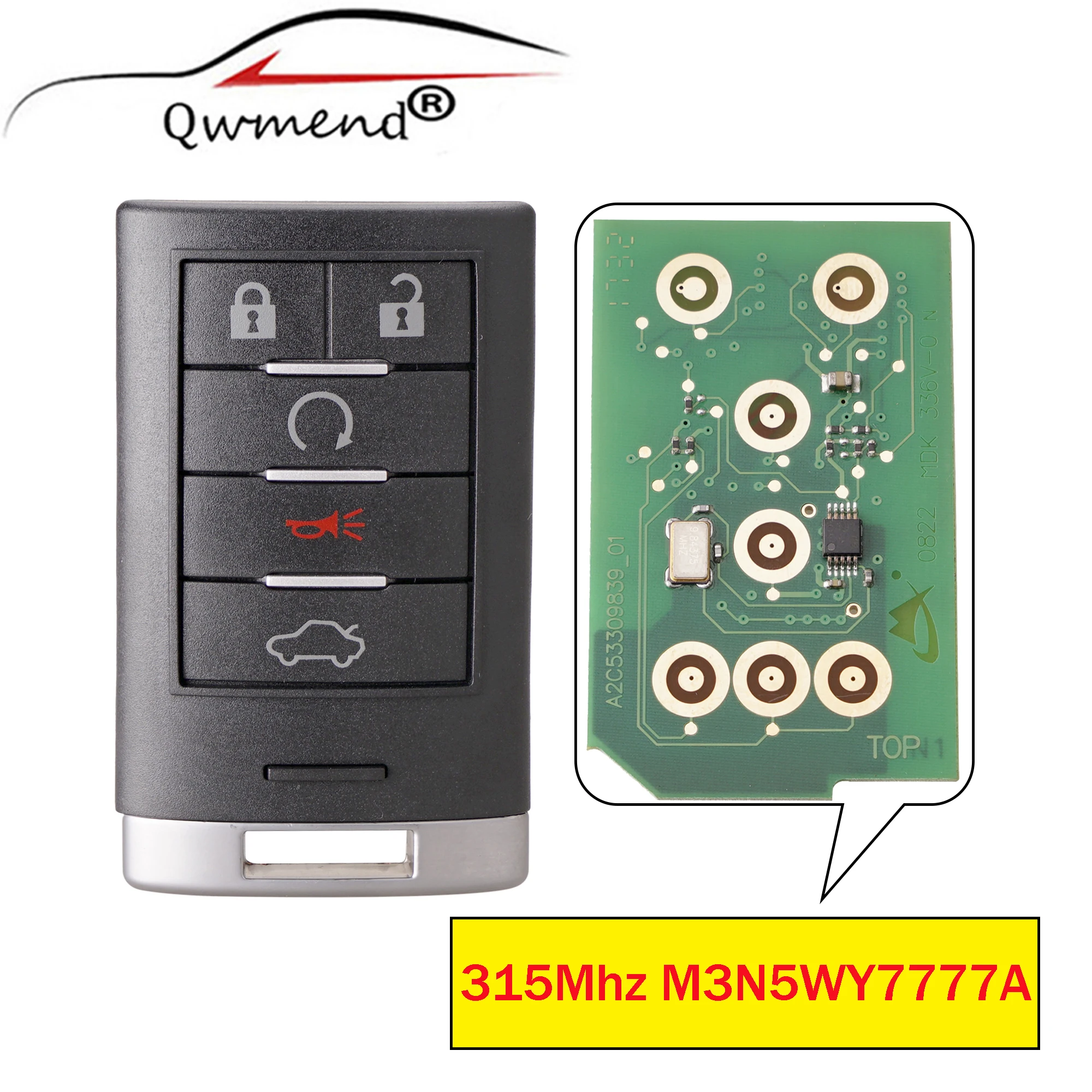 QWMEND 5 кнопок дистанционного ключа для Cadillac m3n5wy77a PCF7952 чип CTS 2009-2015 STS 2008-2011 |