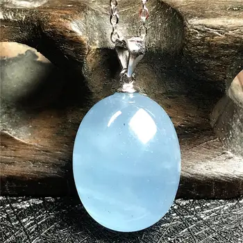 

Pendant Necklace Natural Ocean Blue Aquamarine Jewelry For Woman Lady Man Crystal 18x14x8mm Beads Oval Stone Silver Chains AAAAA