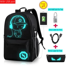 Повседневное персональное Mochila Аниме Мультфильм светящийся студенческий Противоугонный рюкзак для мужчин USB для зарядки Mochila luminosa Mochila Antirrobo
