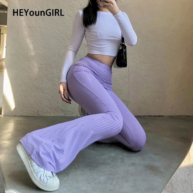 Узкие Эластичные Брюки-клеш HEYounGIRL женские повседневные длинные брюки с высокой