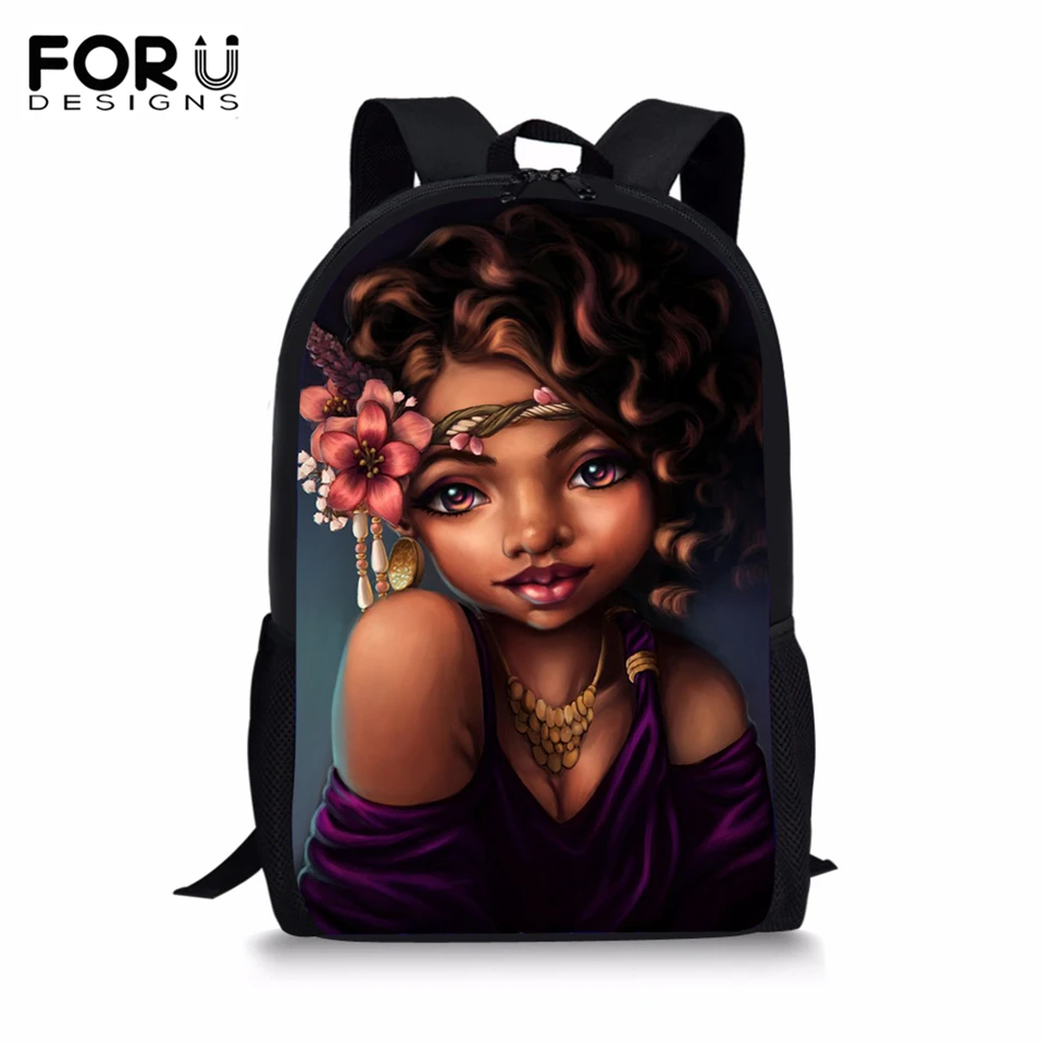 FORUDESIGNS/модный детский рюкзак, черный Африканский узор для девочек, 16 дюймов, школьные сумки, Kawaii, дизайнерская Детская сумка-книжка для девочек