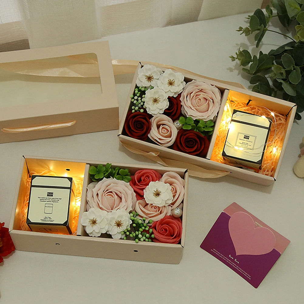 Подарок на день Святого Валентина с ароматом цветов для ванны, подарок на день Святого Валентина, бездымный Рождественский набор Ароматических Свечей, романтические подарки, Подарочная коробка с цветком розы