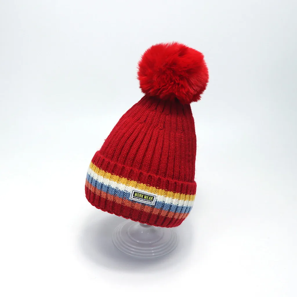 Children Winter Pom Pom Stitching Hats Letter Printed Warmer Colorful Knit Beanie Caps Unisex Comfortable Autumn Bonnets 19Nov07 - Цвет: A