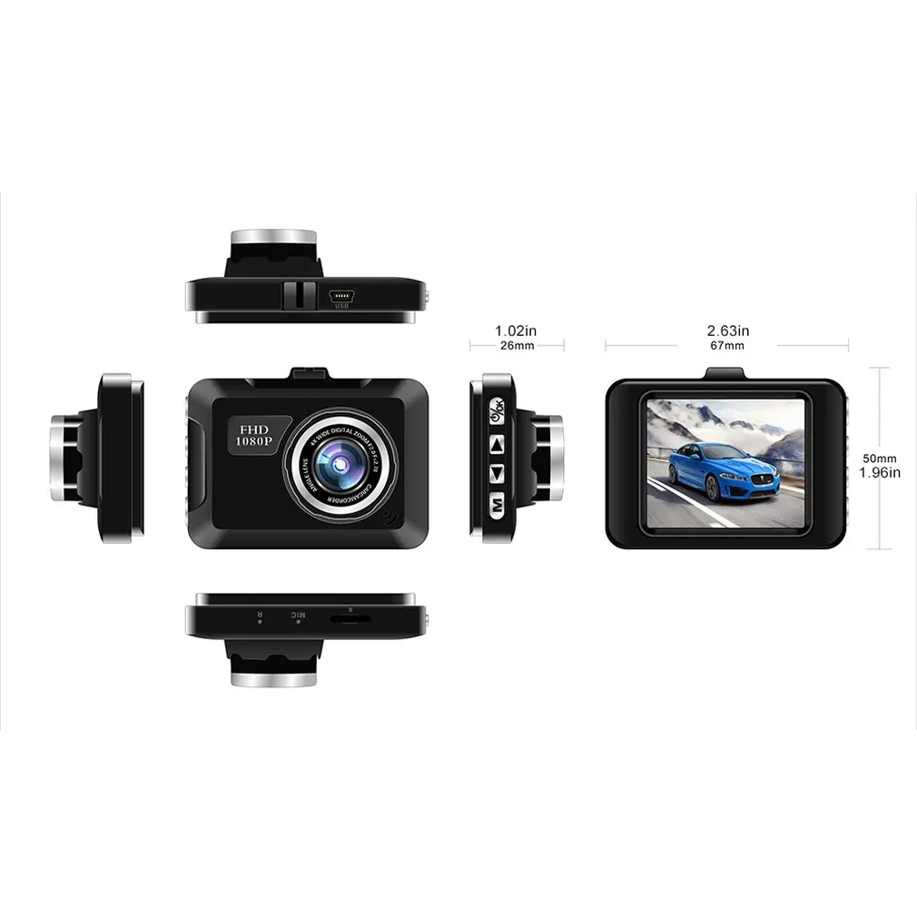 Автомобильное зеркало заднего вида 2 дюйма DVR ADAS видеорегистратор широкоугольный