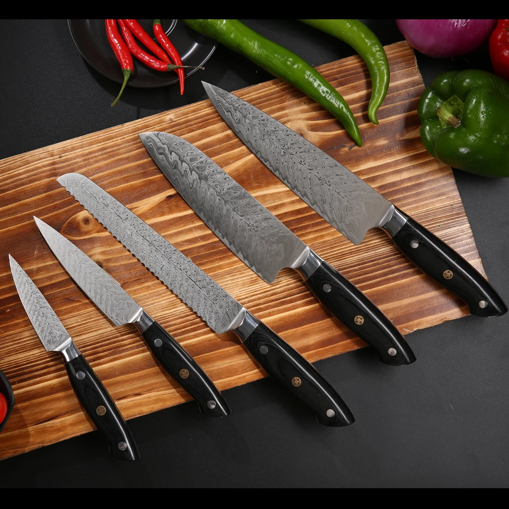 Универсальный нож эверрич 5 дюймов, дамасский нож с рисунком рыбьей кости, ножи шеф-повара, лазерные кухонные ножи из дамасской стали с деревянной ручкой Pakka