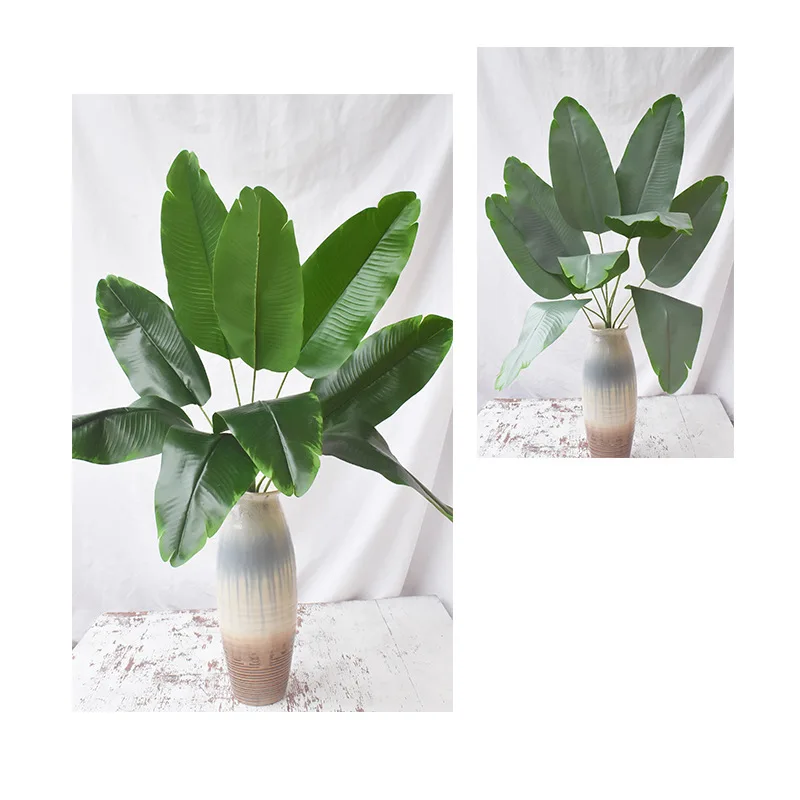 82cm 9fork Large Artificial Musa Tree Plastic Palm Leaves Fake Tropical Green Plant Canna Foliage Branch for Home Party Decor