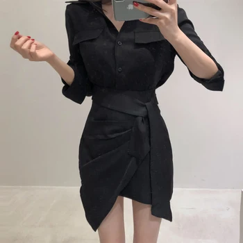 

Fashion NEW office lady 2 piece set formal patchwork slim shirt asymmetrical skirt suit 2 piece set work wear women's set