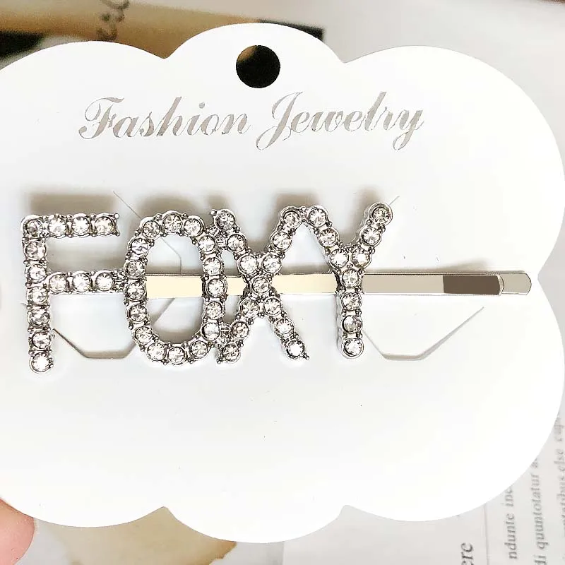 FOXY Silver 1 шт., заколки для волос с кристаллами и буквами, стразы, заколки для волос, заколки для волос, инструменты для укладки волос, аксессуары, ювелирный подарок - Цвет: FOXY Silver