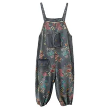 

2022 Summer Fashion Women Jumpsuit Wide Leg Baggy Pants Plus Size High Waist Loose Floral Denim Dungaree Women Overalls