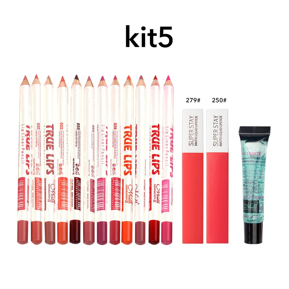 15Pcs Waterproof Lip Gloss Gel Lipliner Pencil Kit Sweat Proof Makeup Cosmetic Lip Gloss