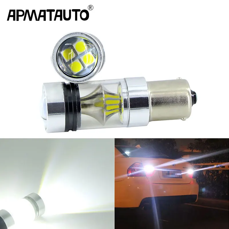 

Apmatauto 2x 1156 BA15S P21W High Power 100W 3030 20SMD 6000K White LED Rear Reversing Tail Light Bulb For BMW E30 E36 E46 F30