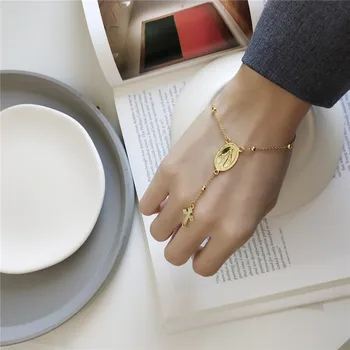 

RUIYI 925 Sterling Silver 18K Gold Women Fashion All-match Virgin Mary Cross Bracelets Classic Exquisite personalized Bracelet