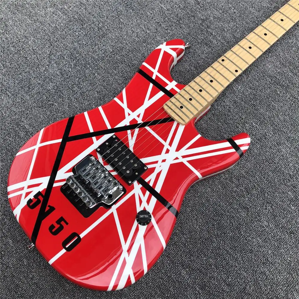 5150 полосатая серия красный/черный/белый кленовый гриф Floyd Блокировка Tremol Eddie Van Halen