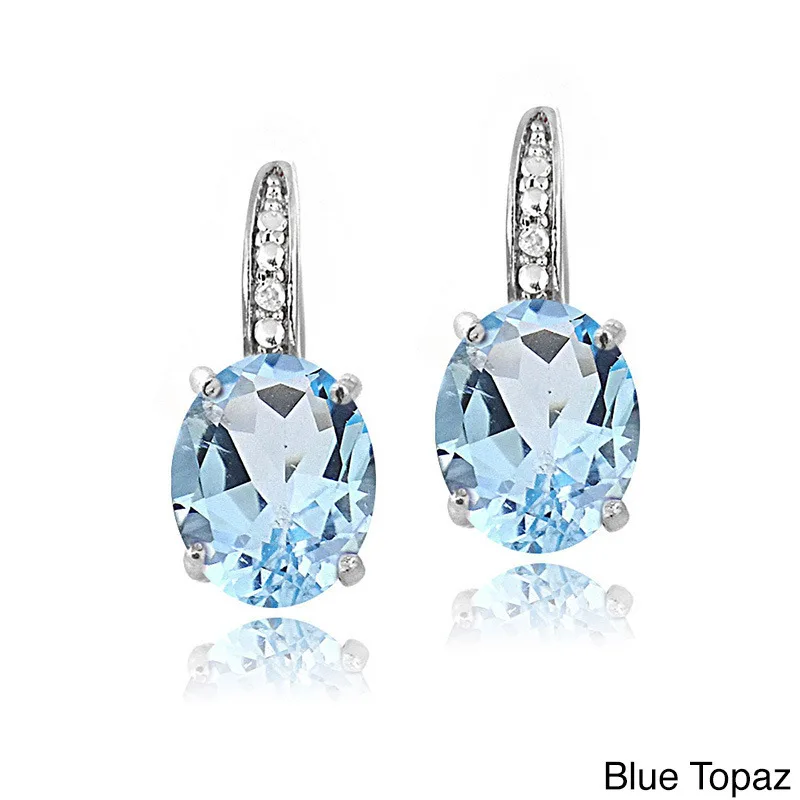 Синий Bague Ringen Silver 925 Fashion Jewelry Oval Blue Red Purple Yellow Topaz Clip Earrings For Women Party Valentines Earring Gifts - Цвет камня: Синий