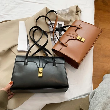 

Simple Solid Color Shoulder Handbags Casual Women PU Leather Underarm Totes Shopping Travel Large Capacity Commuter Clutch 2020