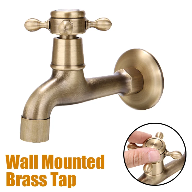

1pc Antique Brass Decorative Faucet Wall Mounted Kitchen Bathroom Single Faucet Tap Single Cold Water