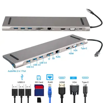 

HUB Adapter USB C HUB Type-c 3.0 USB-C To HDMI 4K SD/TF Card Reader PD Charging Gigabit Ethernet Adapter for MacBook Pro HUB