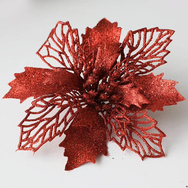 Christmas Flower Christmases Green Onion Powder With Openwork Flower Christmas Tree Wreath Decoration Pendant Ornament - Цвет: Red