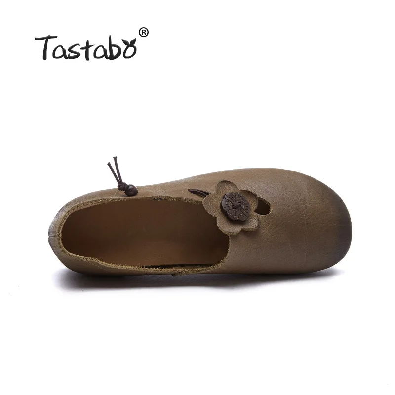 Tastabo женская обувь ручной работы из натуральной кожи; простой элегантный стиль; цвет коричневый, хаки; мягкая повседневная обувь на плоской подошве; обувь для вождения; Размеры 35-40; S9228