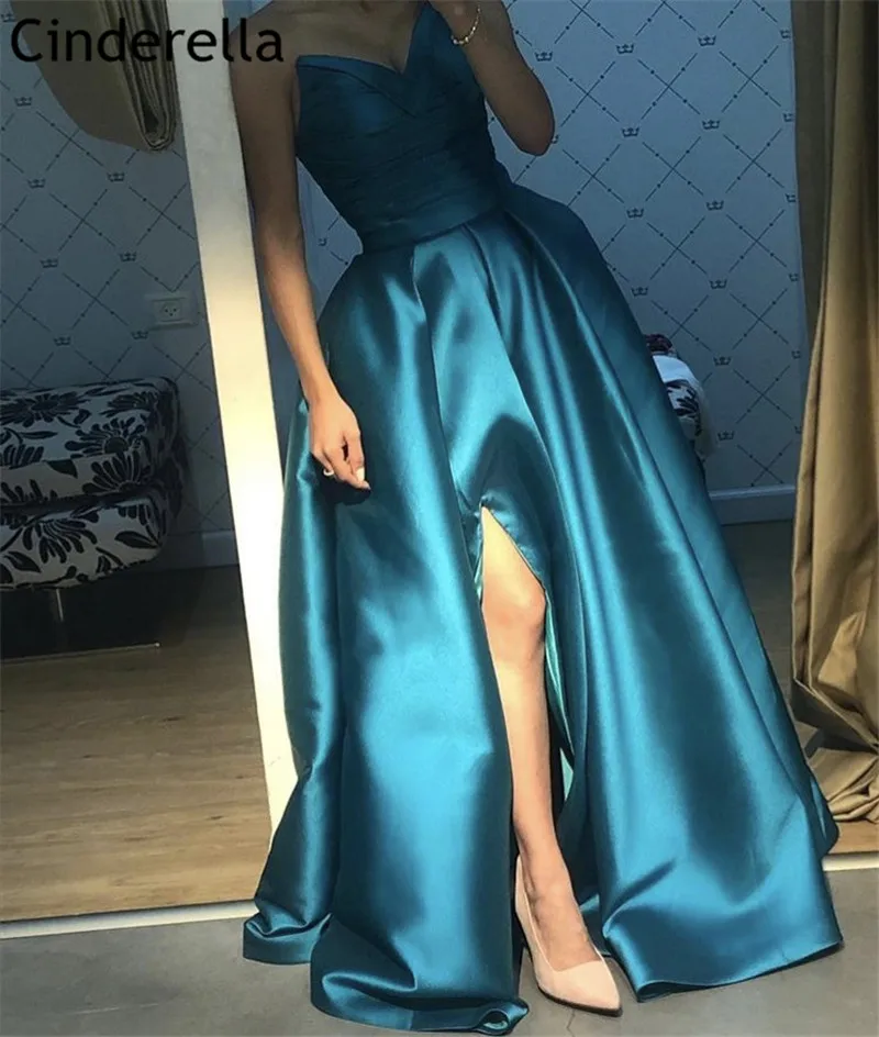 Высококачественный для Бала выпускников платья robe de soiree; джемпер с треугольным воротом без рукавов для девочек с боковыми атласное платье трапециевидной формы платье для выпускного вечера vestidos de fiesta de noche