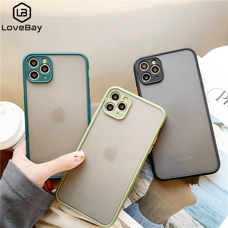 

Lovebay Simple Matte Transparent Phone Case for iPhone 11 Pro XR XS Max 6s 8 7 Plus Candy Soft Silicone Frame Hard PC Back Cover