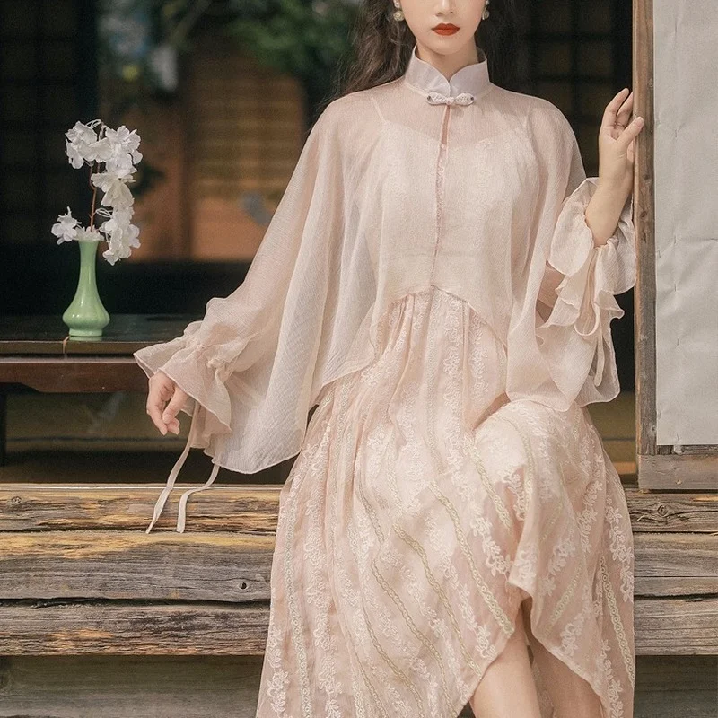 Chinese Cheongsam Dresses Vintage Party Dress For Women Floral Embroidery  Lotus Sleeve Elegant Dress Chiffon Dress Summer 2021|Dresses| - AliExpress