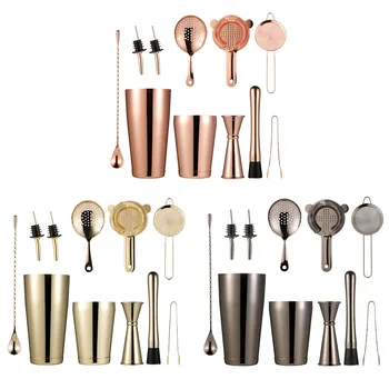 

11pcs Bartender Tools Set Boston Cocktail Shaker Tins Cocktail Strainer Double Jigger Bar Spoon Set for Drink Mixer Bartending