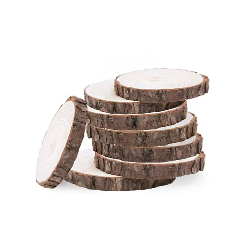 

10pcs 10-12CM Wood Log Slices Discs Wooden Craft Embellishment for DIY Crafts Wedding Centerpieces