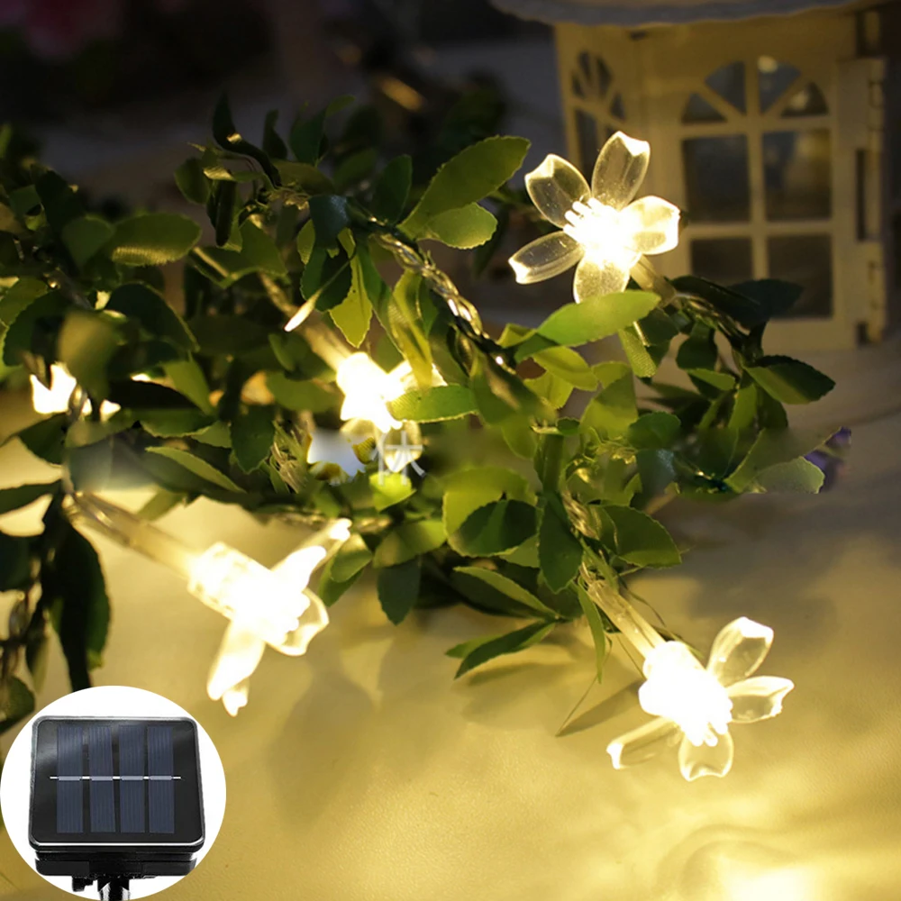 

Гирлянда на солнечной батарее, праздничная лампа, скасветильник щение в виде цветов и листьев для рождественской вечеринки, свадьбы