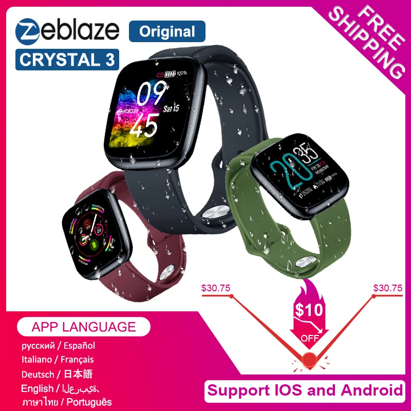 Zeblaze Crystal 3 умные часы для мужчин ips цветной экран IP67 Водонепроницаемый сердечный ритм кровяное давление Фитнес Спортивные B57 умные часы для женщин