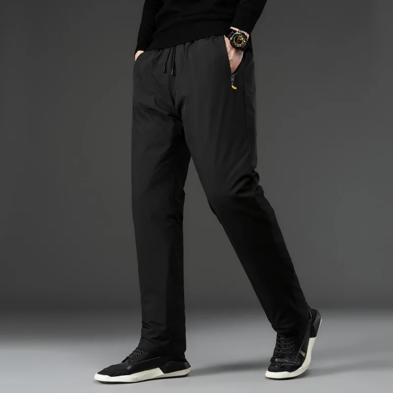 down trousers men's winter warm and thickened leisure simple lovers white duck straight pants children | Мужская одежда