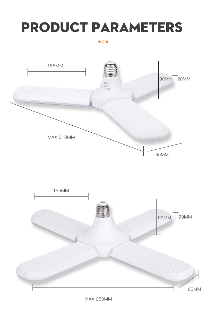 Светодиодный светильник E27 Светодиодный светильник 45 Вт 60 Вт 220 в супер яркий регулируемый угол Складной вентилятор лопасти лампы для дома внутреннее потолочное освещение