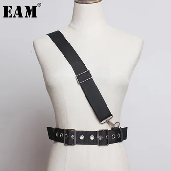 

[EAM] Black Buckle Split Joint Long Wide Temperament Belt Personality Women New Fashion Tide All-match Spring Autumn 2020 1K140