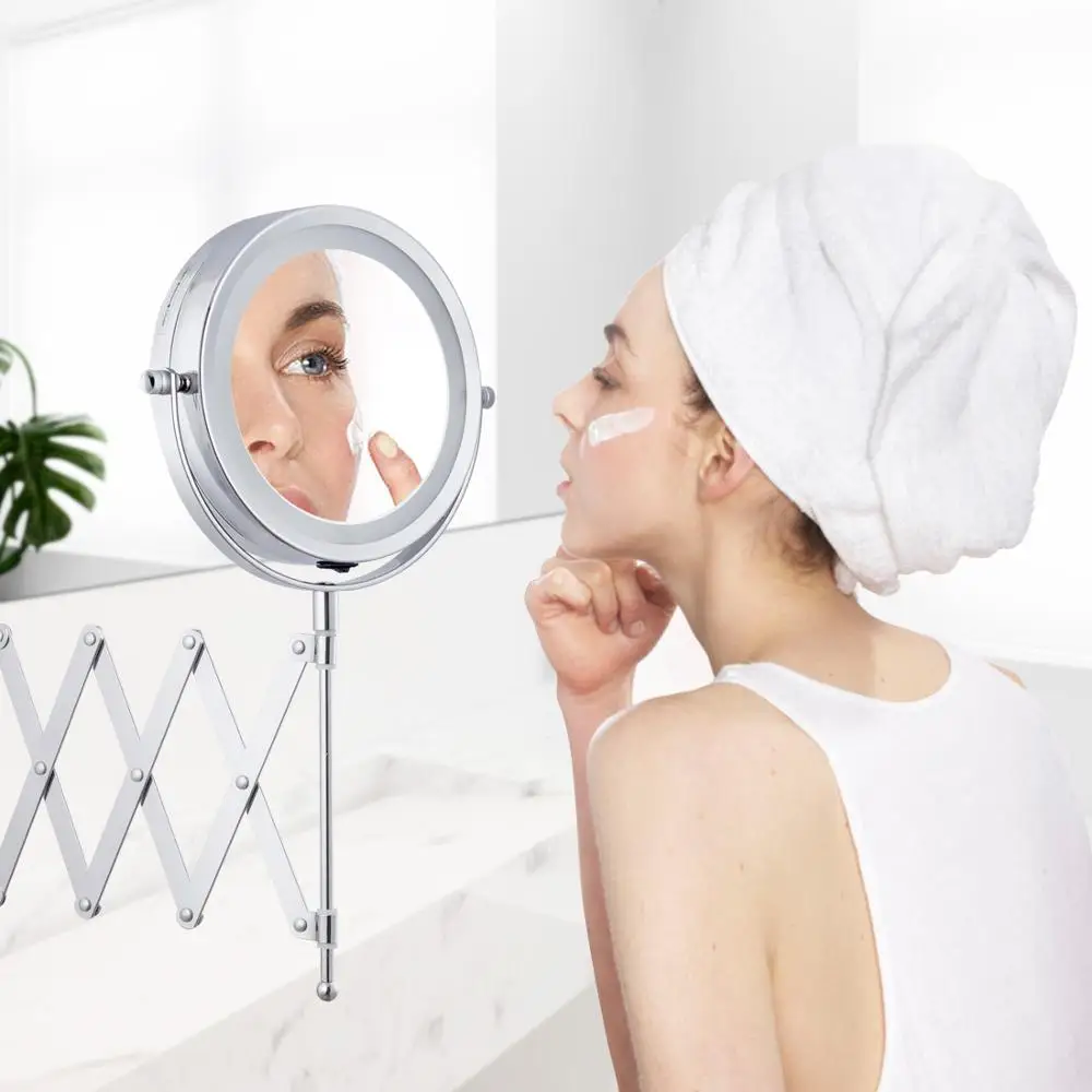 

Bath Led Makeup Mirror 5.9" 1X 3X Magnification Wall Mounted Mirror Adjustable Dual Arm Extend Cosmetic Double Side Mirror