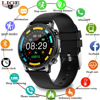 

LIGE New Smart watch IP67 waterproof 1.3 Full touch screen Sports Smart watch Ladies heart rate Fitness tracker Men Smart watch
